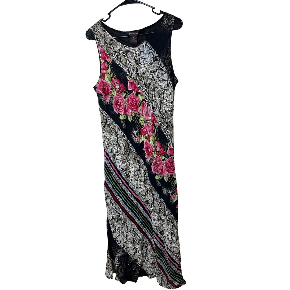 Francesca Rose Y2K Maxi Dress Women Size M Sleeveless Snakeskin Rose Print Lined